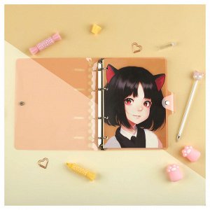 Тетрадь на кольцах 120л., А5, клетка MESHU ""Neko"", с пластиковой обложкой