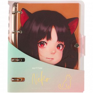 Тетрадь на кольцах 120л., А5, клетка MESHU ""Neko"", с пластиковой обложкой