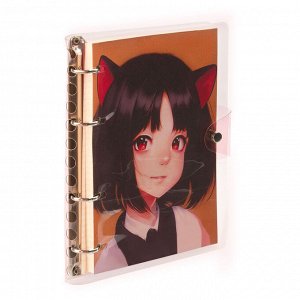 Тетрадь на кольцах 120л., А5, клетка MESHU ""Neko"", с пластиковой обложкой