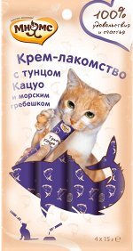 Крем-лакомство Мнямс для кошек с тунцом Кацуо и морским гребешком 15 г х 4 шт.