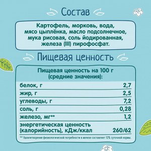 ФРУТОНЯНЯ Пюре 190г цыпленок-картофель-морковь