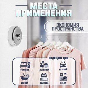 Настенная сушилка для белья ТУНДРА, стальной вытяжной трос 2.8 м нагрузка до 5 кг