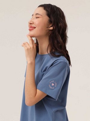 MY Футболка женская с вышивкой на рукаве &quot;ДАЙ СЕБЕ ВРЕМЯ 💛&quot; классическая regular fit. Позитивная аффирмация
