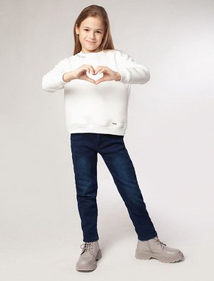 Эластичные джинсы mom-fit на флисе темно-синий