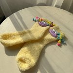 Флисовые женские однотонные носки с мордочкой