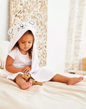 Полотенце-уголок детское с капюшоном махровое цвет Белый (Тигренок)