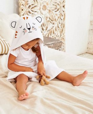 Полотенце-уголок детское с капюшоном махровое цвет Белый (Тигренок)