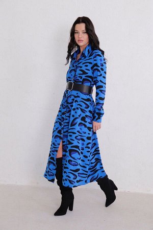 Martichelli Платье-рубашка удлинённое синее с принтом