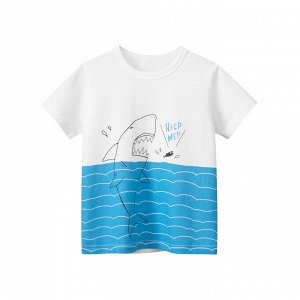 Детская футболка с акулой в море, цвет белый