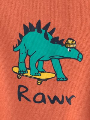 Детский лонгслив "Динозавр" с рукавами в полоску, цвет оранжевый, синий