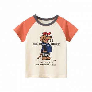Детская футболка с собакой, цвет бежевый/оранжевый