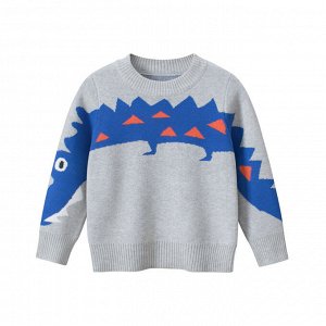 Детский свитер с крокодилом, цвет серый, голубой