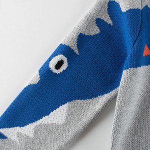 Детский свитер с крокодилом, цвет серый, голубой