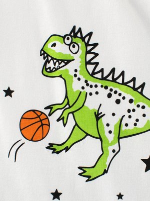 Детский лонгслив "Динозавр баскетболист", цвет белый