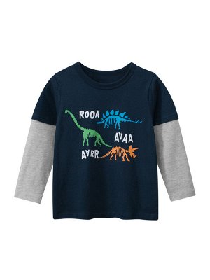 Детский лонгслив с динозаврами, цвет синий