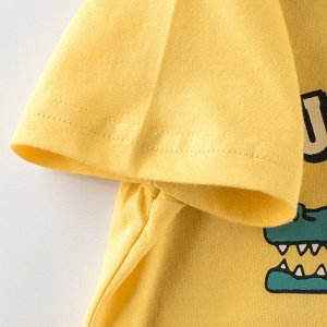 Детская футболка с крокодилом в круге, цвет желтый