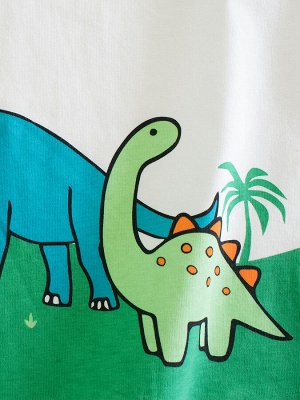 Детский лонгслив с принтом "Поляна с динозаврами", цвет белый