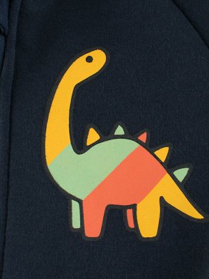 Детская утепленная толстовка на молнии с динозавром и буквами, цвет синий