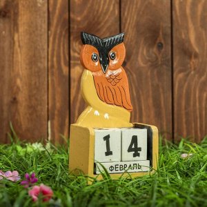 Вечный календарь настольный «Сова», 10.5x5x19 см, дерево