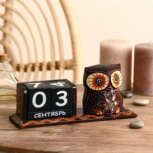 Вечный календарь настольный «Сова красавица», 22x7x11 см, дерево, МИКС
