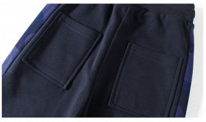 Однотонные спортивные брюки для мальчиков, с камуфляжными вставками и контрастными полосками