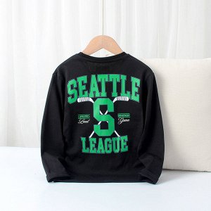 Однотонный лонгслив  для мальчиков, с принтом "Seattle League" на спине