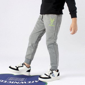 Однотонные спортивные брюки для мальчиков, с  вставками на голени и принтом "Геометрический олень"