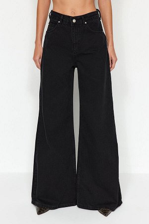 Trendyomilla Черные очень широкие джинсы с высокой талией и широкими штанинами
