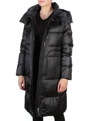9110 BLACK Пальто зимнее женское FLOWERROVE (200 гр. холлофайбера)