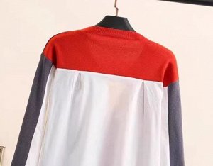 Комбинированный пуловер с v-образным вырезом, красно-серый