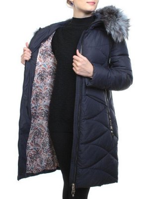 AZ1819HM DK. BLUE Пальто женское зимнее (холоффайбер, натуральный мех чернобурки)