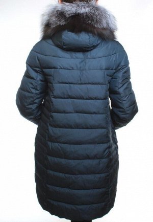 9111 DK. BLUE Пальто зимнее женское (холлофайбер, натуральный мех чернобурки)
