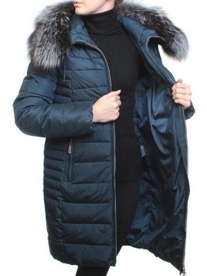 9111 DK. BLUE Пальто зимнее женское (холлофайбер, натуральный мех чернобурки)