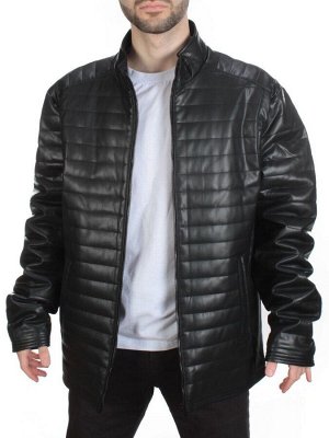 125-6 BLACK Куртка из эко-кожи мужская (50 гр. синтепон)