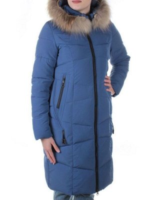 19-890 BLUE Пальто с мехом енота Kacuci