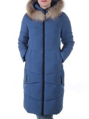 19-890 BLUE Пальто с мехом енота Kacuci