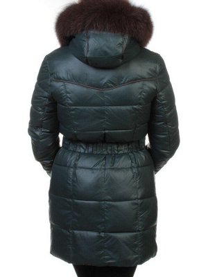 YM13-068 DK. GREEN Пальто женское зимнее (холлофайбер, натуральный мех)
