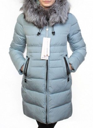D16-758 LT. BLUE Пальто зимнее женское (холлофайбер, натуральный мех чернобурки)