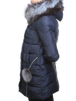 029 DK. BLUE Пальто зимнее женское (холлофайбер, натуральный мех чернобурки)