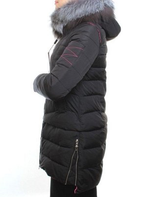 163-096 BLACK Пальто зимнее женское (холлофайбер, натуральный мех чернобурки)