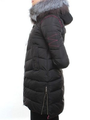 163-096 BLACK Пальто зимнее женское (холлофайбер, натуральный мех чернобурки)