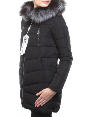 M16-98 BLACK Пальто зимнее женское (холлофайбер, натуральный мех чернобурки)