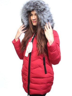 D16-276 RED Пальто зимнее женское (холлофайбер, натуральный мех чернобурки)