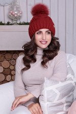 Шапка Моника с цветным песцовым помпоном