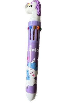 Ручка 10-цветная "Голова единорога" фиолетовый корпус