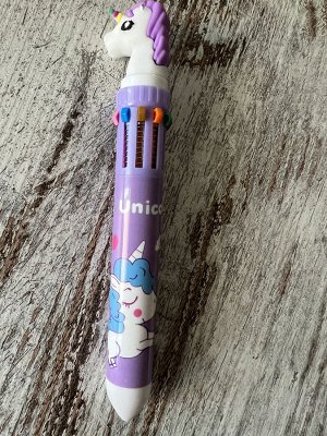 Ручка 10-цветная "Голова единорога" фиолетовый корпус