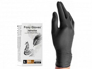 Перчатки Foxy-Gloves одноразовые нитриловые, неопудренные, нестерильные, цвет черный, 50 пар/упаковка, Китай