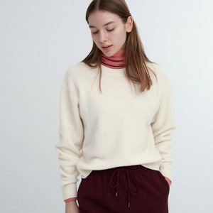 UNIQLO - премиальный свитер с круглым вырезом из овечьей шерсти - 01 OFF WHITE