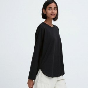 UNIQLO - хлопковый однотонный лонгслив - 09 BLACK