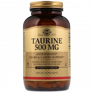 Таурин Solgar, Таурин, 500мг, 250 растительных капсул. Таурин, одна из самых распространенных аминокислот в организме, представляет собой простое серосодержащее соединение. Он играет множество ролей, 